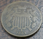 1864 Two Cent Piece Copper Coin Us Mint 2c Large Motto Variety