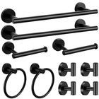 10 Pcs Black Bathroom Hardware Set Stainless Steel Towel Bar Towel Racks Hooks
