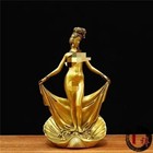 Chinese Ancient Brass Carved Naked Girl Bathing Statue Yang-guifei Beauty Decor