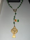Nwt Gold-tone Irish Shamrock Rosary W  Green Shamrock Glass ceramic Beads