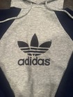 Vintage 80s Adidas Hoodie Mens Tagged Xl Fits S m  Grey Blue