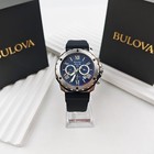 Bulova Marine Star 98b258 Blue Dial Black Rubber Strap Quartz Men s 44mm Watch