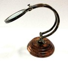Glass Magnifying Wooden Stand Brass Vintage Magnifier Desk Top Nautical Gift