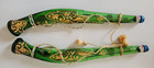 Set Of 2 Vintage 17   -    chianti    Green gold Glass Pistol Decanters-empty