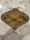 Vintage Ormolu Gold Gilt Filigree Beveled Glass Footed Jewelry Box Casket