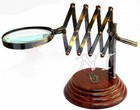 Old Desktop Channer Magnifier Brass Vintage Magnifying Glass On Wooden Stand