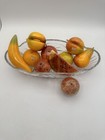 Alabaster Fruit Made In Mexico 10 Pieces With Clear Glass Display Bowl 
