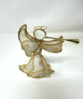 Capiz Shell Christmas Angel With Horn Tea Light Holder Brass Wire 6    Holiday