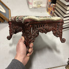 Vintage Victorian Cushioned Cast Iron Foot Stool Small Ottoman Tapestry 14x14x8   