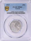Canada  1917 George V 25 Cents  Pcgs Ms 63  3 365 644 Mintage 