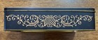 Vintage Made In England Floral Metal Tin Hinged Lid Black Gold Filigree 9x7x2