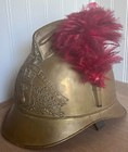 Antique French 19th Century Ww1 Brass Fire Brigade Helmet W  Plume   Chin Strap