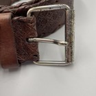 Women   s Med  Genuine Leather Belt Wide Brown Embossed 1 5 8    X 36    Silver Buckle