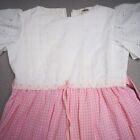 Vintage 70s Girls Maxi Dress Pink Gingham White Eyelet Long Maxi Ruffled