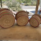 Set Of 3 Nesting Lidded  Round Hand Made Seagrass  Basket W braided Handle