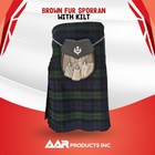 Aar Mens Semi Dress Sporran Brown Rabbit Formal Fur 3 Tassels Leather Belt Chain