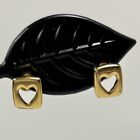 Vintage Gold Tone Square With Heart Shaped Hole Small Stud Pierced Earrings