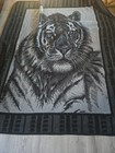 Vintage San Marcos Textil Huge Reversible Blanket Tiger Face Grey Black Cobertor