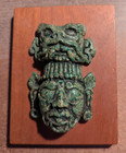 Vintage Zarebski Mayan Aztec Crushed Malachite Carvings Wood Wall Plaques Mexico