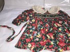 Vintage Smocked Baby Dress 12 Mos Bold Florals On Dark Lace Collar