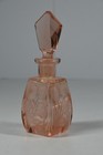 Vintage Pink Glass Flower Etched Perfume Bottle Art Deco Bohemian Vanity Floral