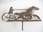 Vintage Old Copper Weather Vane Horse Cart And Jockey Weathervane    