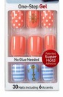 Kiss Impress Press-on Gel Nails Funky Town Nautical Coral White Blue Stripe Dot 