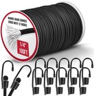 Marine Grade Heavy Duty Bungee Cord Roll With 12 Hooks - Black Elastic Shock    