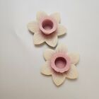 Vintage Flower Shaped Ceramic Candle Holders Pink Ivory Easter Or Spring