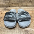 Puma Fenty By Rihanna Leadcat Quarry-silver Furry Slides Sandals Size 7 5 Us