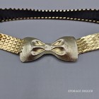 Vtg Women s Stretch Waist Belt One Size Gold Metal Fish Scale Bow Buckle Disco