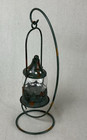 Tea Light Lantern W  Suspended Holder Metal - Copper And Green  14  Tall