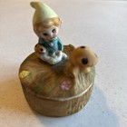 Vtg Homco 5404 Pixie Elf Mushroom Ceramic Trinket Box Lidded Jewelry Dish 1970s