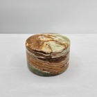 Vintage Hand Carved Polished Onyx Stone Round Trinket Jewelry Box Green Brown 3 