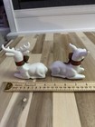Vintage Christmas Porcelain Ivory Deer Glazed With Holly Around Neck- Buck   Doe