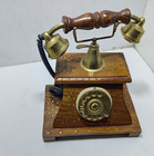 Vintage Wooden Rotary Dial Telephone - Antique Style Decor - Brass Details