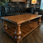 42in Farmhouse Coffee Table Solid Wood 2-tier Storage Shelf Turned Legs Walnut