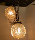 Vintage Double-globe Faceted Glass Swag Light    mcm hollywood Regency   