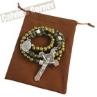 St Benedict Paracord Rosary Necklace Army Green Metal Bead Crucifix Cross 20 