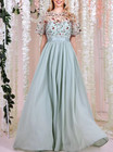 Elegant Mother Of The Bride Dress Flutter Sleeve Floral Embroidered Lace Evening