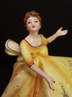Beautiful Porcelain Planter Figurine Victorian Woman Dancing Yellow Gold Dress
