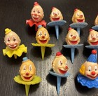 Vintage Clown Balloon Cupcake Picks Cake Toppers Lot  Plastic Reusable 