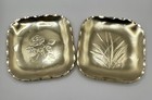 Arthur Armour Set Of 2 Handwrought Aluminum Floral Trays 5 5    Vintage Mcm Signed