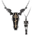 Alchemy Gothic Undying Homage Pendants 2in1 Necklaces Coffin Skeleton Wings P970