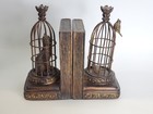 Curious Cat   Birds In Birdcage Bookends Antique Bronze Finish Set Of 2