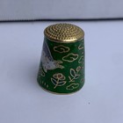 Vintage Cloisonne Enamel Thimble Green Cow Ox Animal Collectible Sewing Retro