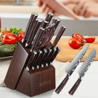 15 Pcs Kitchen Knife Set Stainless Steel Sharp Chef s Knife With Block Sharpener