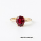 Lab Created Ruby Ring 925 Sterling Silver Gold Plated Oval Solitaire Ring