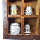 Vintage Metal Pewter Silver Thimble Lot Of 10   Wood 8 X 3  Shadow Box Display