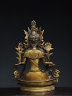 11  Antique Tibetan Buddhism Temple Bronze Gilt Green Tara Bodhisattva Statue